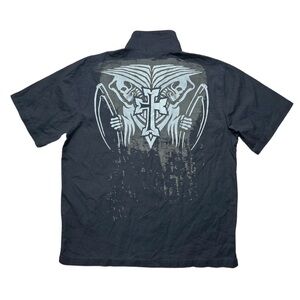 Vintage Y2K Harley Davidson Shirt Mens Large Skull Tattoo Biker Canvas Utility